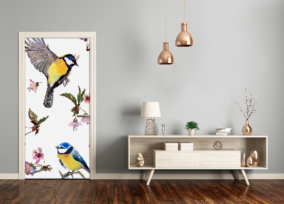 Self-adhesive door sticker Birds and flowers