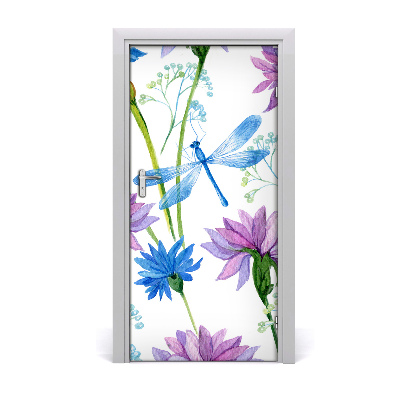 Self-adhesive door veneer Flowers and dragonflies