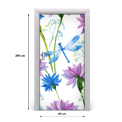Self-adhesive door veneer Flowers and dragonflies