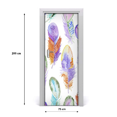 Door wallpaper Colorful feathers
