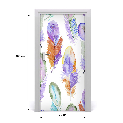 Door wallpaper Colorful feathers