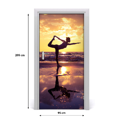 Door wallpaper Yoga people on the beach