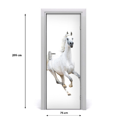 Self-adhesive door sticker White horse in gallop