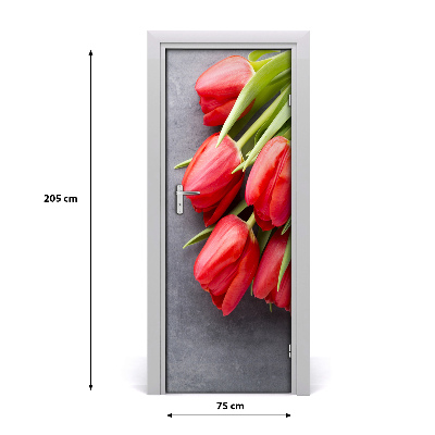 Self-adhesive door sticker Red tulips