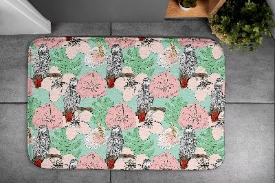 Bathroom mat Birds parrot flowers