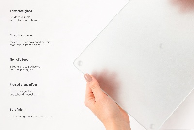 Glass chopping board with a rectangular semi-transparent design