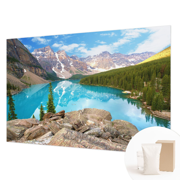 Wall mural for living room featuring a blue lake design