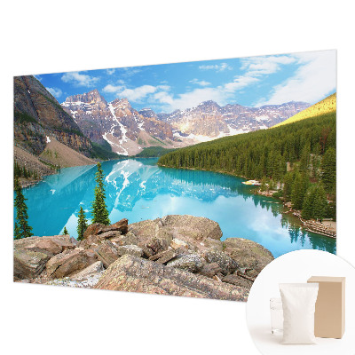 Wall mural for living room featuring a blue lake design