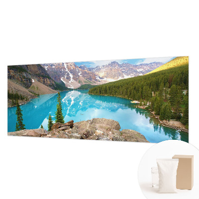 Wall mural for living room featuring a blue lake design
