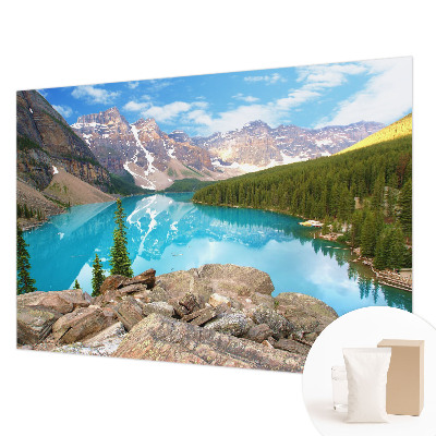 Wall mural for living room featuring a blue lake design