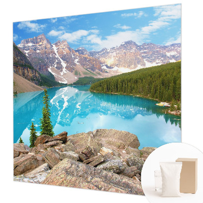 Wall mural for living room featuring a blue lake design