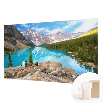 Wall mural for living room featuring a blue lake design