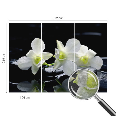 Bedroom wall mural wallpaper with a floral and stone motif