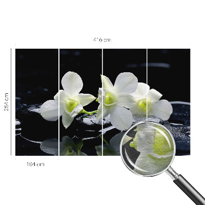 Bedroom wall mural wallpaper with a floral and stone motif