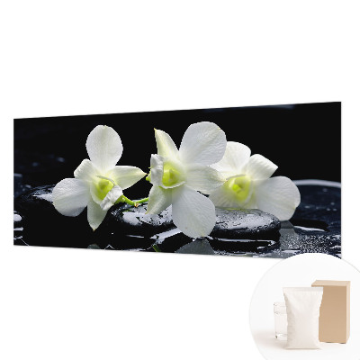 Bedroom wall mural wallpaper with a floral and stone motif