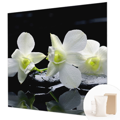 Bedroom wall mural wallpaper with a floral and stone motif
