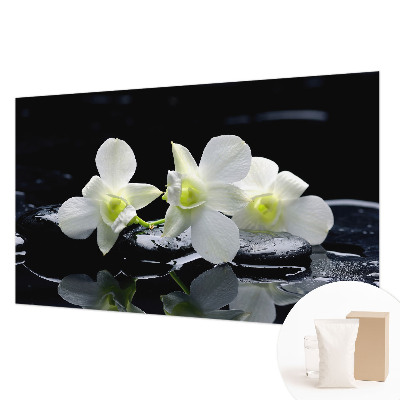 Bedroom wall mural wallpaper with a floral and stone motif
