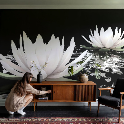 Large wall mural with a water flowers design