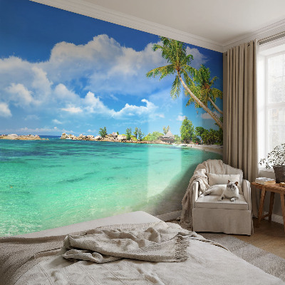High quality wall mural wallpaper with a tropical paradise motif