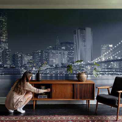 Premium wall mural for bedroom featuring a night city scene