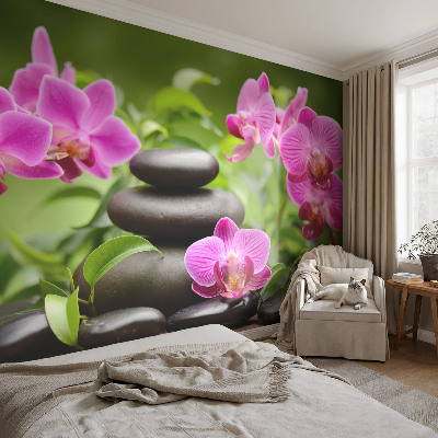 Decorative wall mural for living room Orchid stones