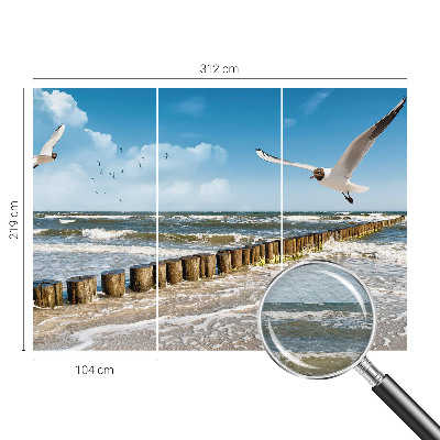 Non-woven wall mural with a seaside landscape design
