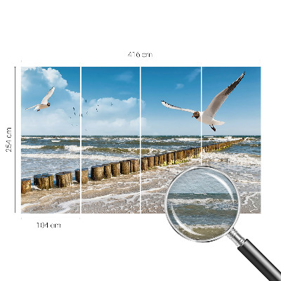Non-woven wall mural with a seaside landscape design