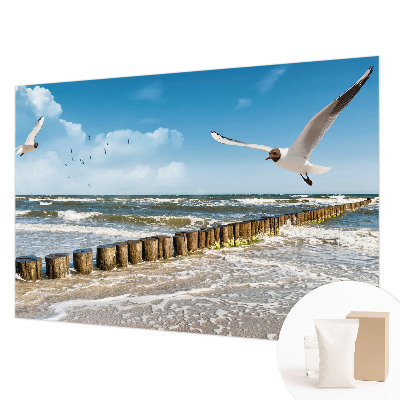 Non-woven wall mural with a seaside landscape design