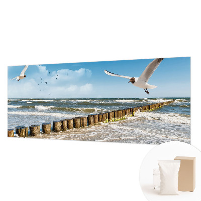 Non-woven wall mural with a seaside landscape design