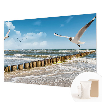 Non-woven wall mural with a seaside landscape design