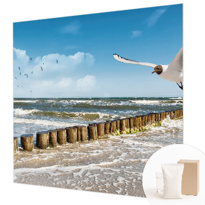 Non-woven wall mural with a seaside landscape design