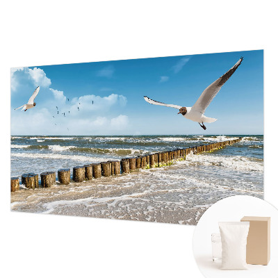 Non-woven wall mural with a seaside landscape design