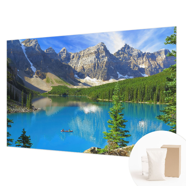Wall mural for living room with a mountain lake motif