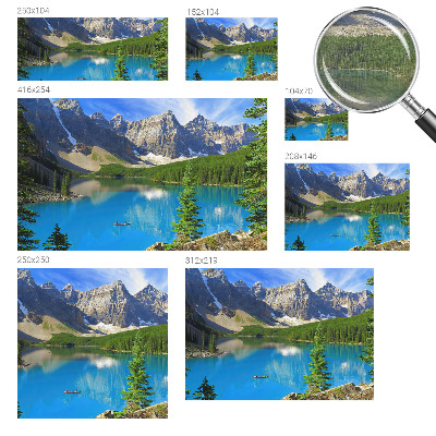Wall mural for living room with a mountain lake motif