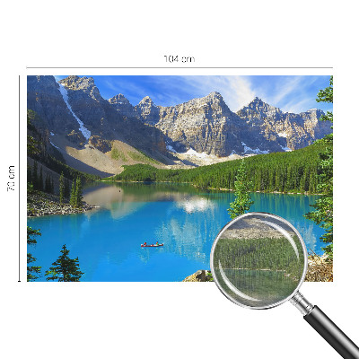 Wall mural for living room with a mountain lake motif