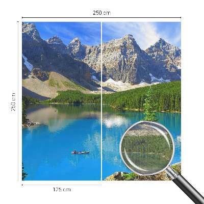 Wall mural for living room with a mountain lake motif