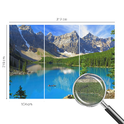 Wall mural for living room with a mountain lake motif