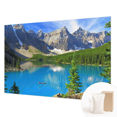 Wall mural for living room with a mountain lake motif