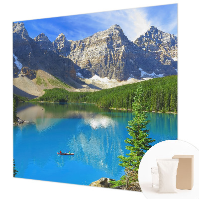 Wall mural for living room with a mountain lake motif
