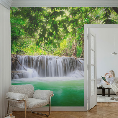 Photo wall mural with a forest waterfall motif