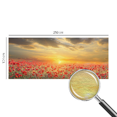 Bedroom wall mural wallpaper with a poppy field motif