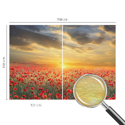 Bedroom wall mural wallpaper with a poppy field motif