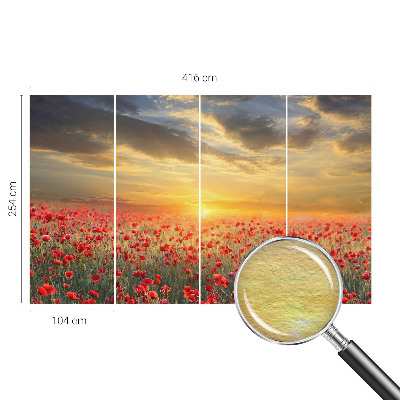 Bedroom wall mural wallpaper with a poppy field motif