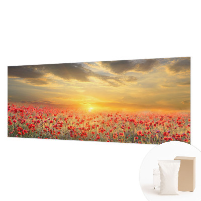 Bedroom wall mural wallpaper with a poppy field motif