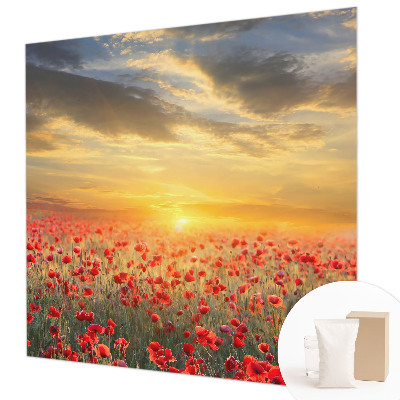 Bedroom wall mural wallpaper with a poppy field motif