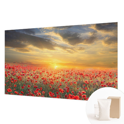Bedroom wall mural wallpaper with a poppy field motif