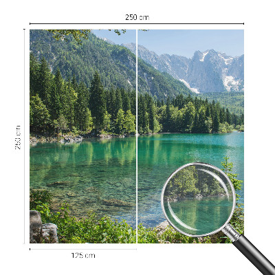 Large wall mural wallpaper featuring a green lake scene