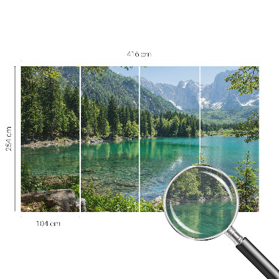 Large wall mural wallpaper featuring a green lake scene