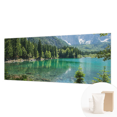 Large wall mural wallpaper featuring a green lake scene
