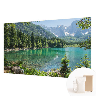 Large wall mural wallpaper featuring a green lake scene